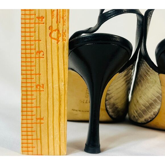 Manolo Blahnik Snakeskin Heels Black Ivory Gray EU 37 1/2/US 7 EUC Strappy - Picture 10 of 13